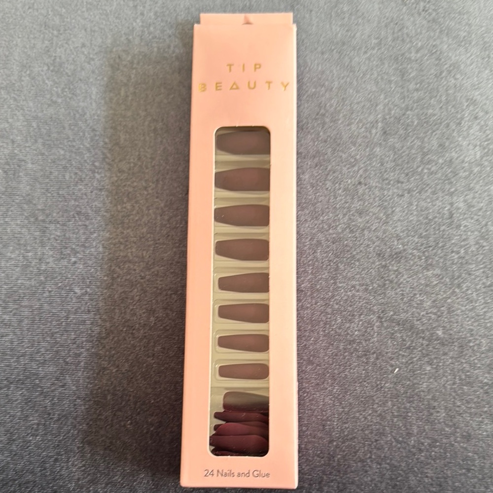 Tip Beauty Press On Nails Size Long Color Burgundy Coffin Shape